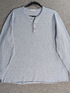 Marine Layer Liam Henley Sweater - Wool Blend Size XL Heather Sky Baby Blue